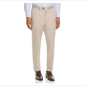 $175 Hugo Solid Cotton Slim Fit Suit Pants Medium Beige 32R Trousers